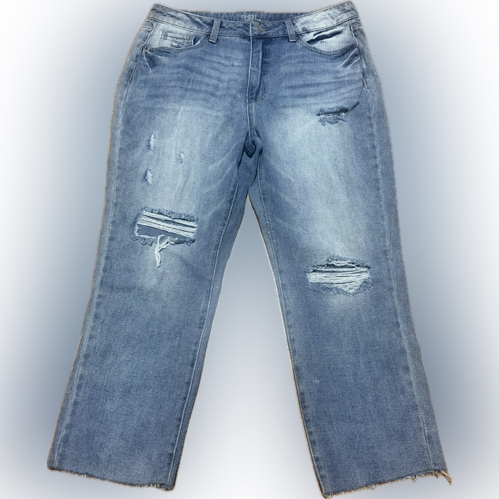 Time and Tru Women's Light Blue Distressed High Rise Jeans